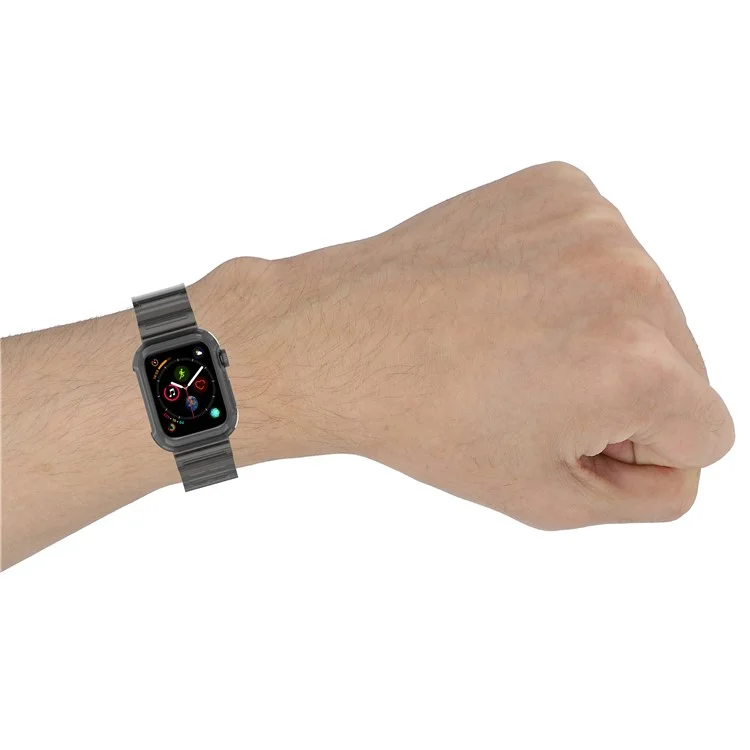 Para Apple Watch Series 9 8 7 41mm / 6 5 4 SE SE (2022) SE (2023) 40mm / 3 2 1 38mm Anti-Scratch Silicone Watch Band Wrist Strap with Anti-Drop Watch Case - Preto