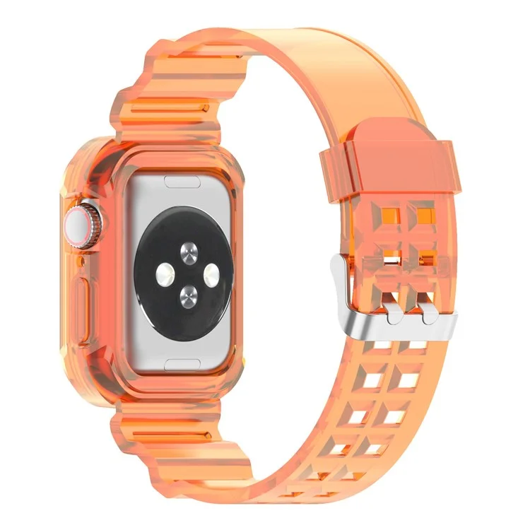 für die apple watch series 8 / 7 45 mm / 6 / 5 / 4 / se / se (2022) 44 mm / 3 / 2 / 1 42 mm integrierter uhrengehäuse verstellbarer uhrengurt - orange