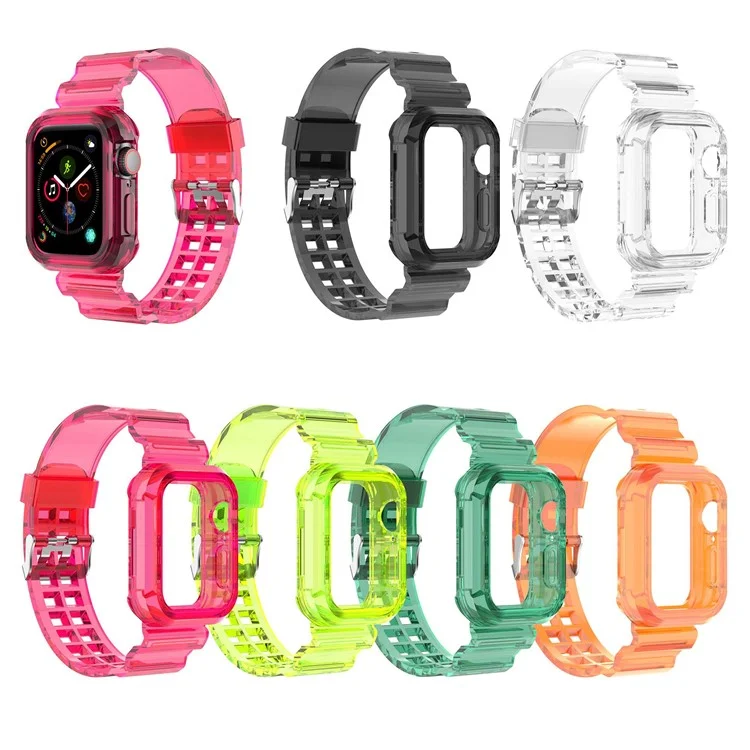 für die apple watch series 8 / 7 45 mm / 6 / 5 / 4 / se / se (2022) 44 mm / 3 / 2 / 1 42 mm integrierter uhrengehäuse verstellbarer uhrengurt - orange
