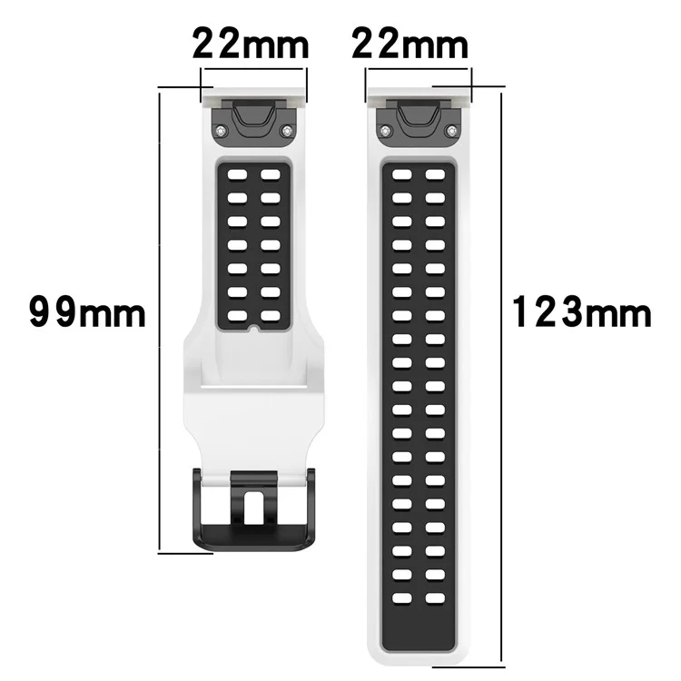 For Garmin Descent G1 / COROS VERTIX Watch Band 22mm Dual-Color Watch Strap Silicone Watchband with Dual-Hole Buckle - White / Black