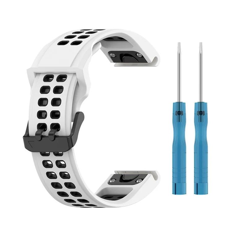 For Garmin Descent G1 / COROS VERTIX Watch Band 22mm Dual-Color Watch Strap Silicone Watchband with Dual-Hole Buckle - White / Black