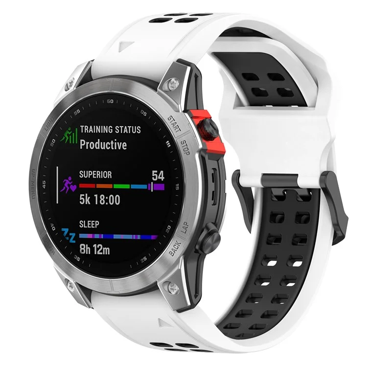 For Garmin Descent G1 / COROS VERTIX Watch Band 22mm Dual-Color Watch Strap Silicone Watchband with Dual-Hole Buckle - White / Black