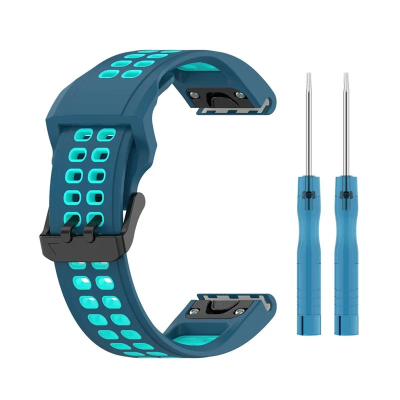 Pour Garmin Enduro / Fenix 7X / 7X Solar / COROS VERTIX 2 Bracelet de montre en silicone 26 mm à deux couleurs avec boucle à double trou - Bleu / Vert