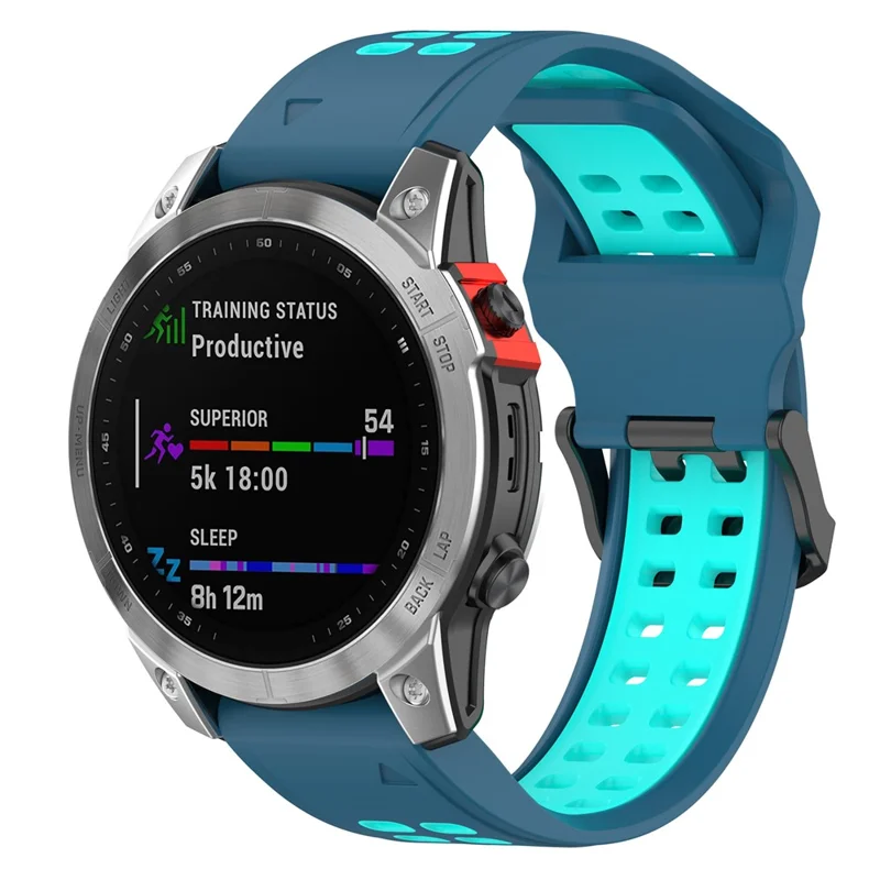 Pour Garmin Enduro / Fenix 7X / 7X Solar / COROS VERTIX 2 Bracelet de montre en silicone 26 mm à deux couleurs avec boucle à double trou - Bleu / Vert