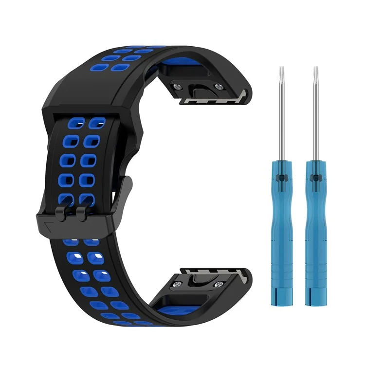 Für Garmin Enduro / Fenix 7X / 7X Solar / COROS VERTIX 2 Silikon-Armband 26mm Zweifarbiges Armband mit Schnellverschluss und Doppelloch-Schnalle - Schwarz / Blau