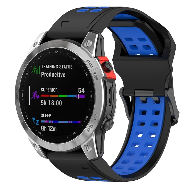 Für Garmin Enduro / Fenix 7X / 7X Solar / COROS VERTIX 2 Silikon-Armband 26mm Zweifarbiges Armband mit Schnellverschluss und Doppelloch-Schnalle - Schwarz / Blau