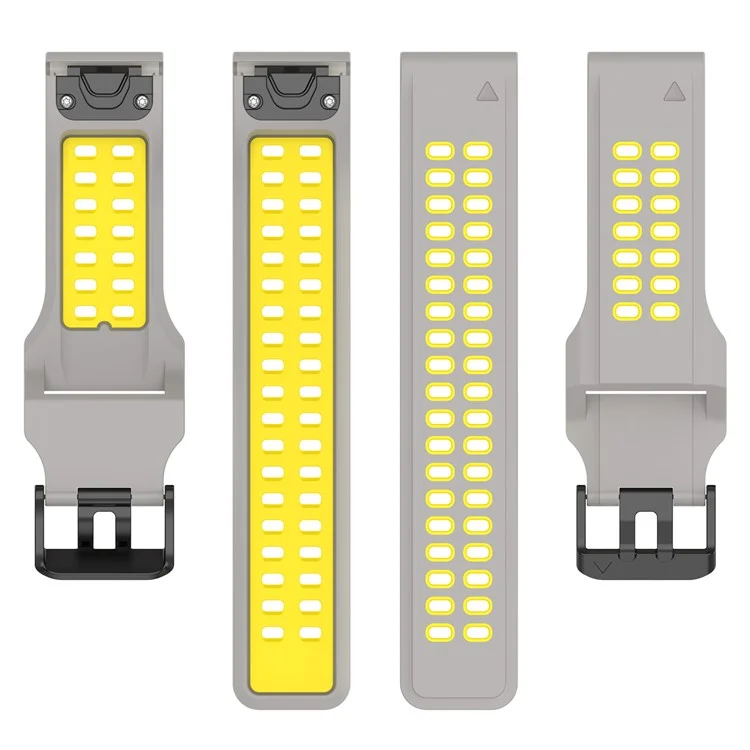 Pour Garmin Enduro / Fenix 7X / 7x Solaire / Coros Vertix 2 Silicone Watch Band 26 mm Bouchette de Montre à Double Couleur Bandle de Surveillance à Libération Rapide Avec Boucle à Double Trous - Gris / Jaune