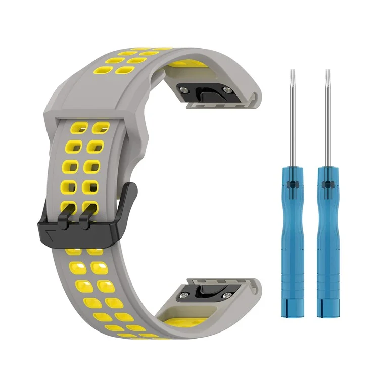 Pour Garmin Enduro / Fenix 7X / 7x Solaire / Coros Vertix 2 Silicone Watch Band 26 mm Bouchette de Montre à Double Couleur Bandle de Surveillance à Libération Rapide Avec Boucle à Double Trous - Gris / Jaune
