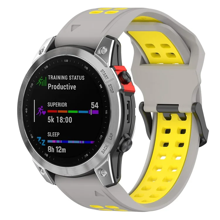 Pour Garmin Enduro / Fenix 7X / 7x Solaire / Coros Vertix 2 Silicone Watch Band 26 mm Bouchette de Montre à Double Couleur Bandle de Surveillance à Libération Rapide Avec Boucle à Double Trous - Gris / Jaune