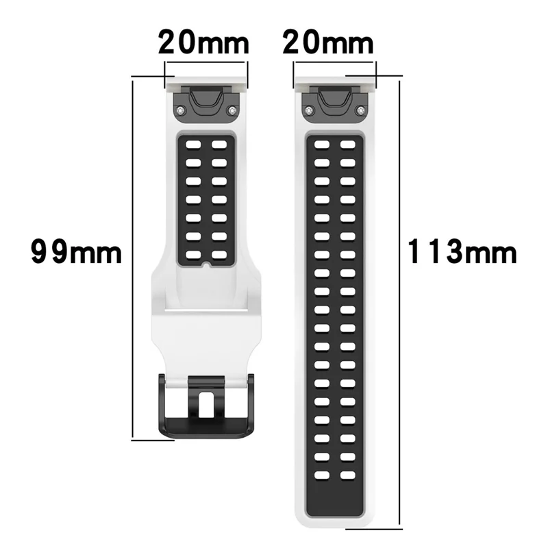 For Garmin Descent Mk2s / D2 Delta S / Fenix 7S / 6S / 5S, Dual-Color Watch Band 20mm Watch Strap Silicone Watchband with Dual-Hole Buckle - White / Black