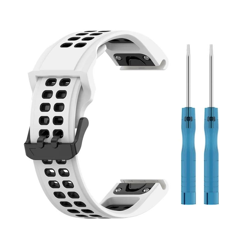 For Garmin Descent Mk2s / D2 Delta S / Fenix 7S / 6S / 5S, Dual-Color Watch Band 20mm Watch Strap Silicone Watchband with Dual-Hole Buckle - White / Black