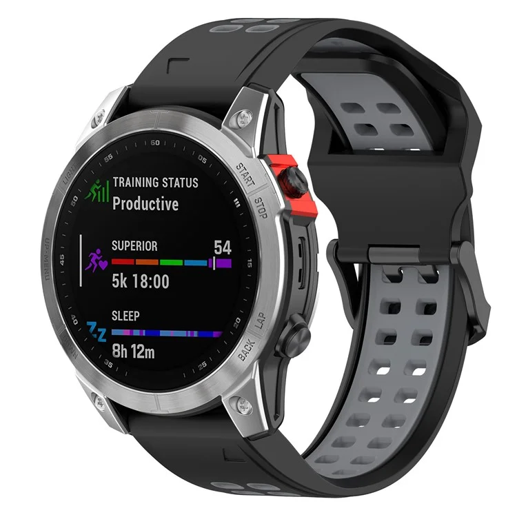 Per Garmin Descent Mk2s / D2 Delta S / Fenix 7S / 6S / 5S, Dual-Color Watch Band 20mm Watch Strap Silicone Watchband with Dual-Hole Buckle - Nero / Grigio
