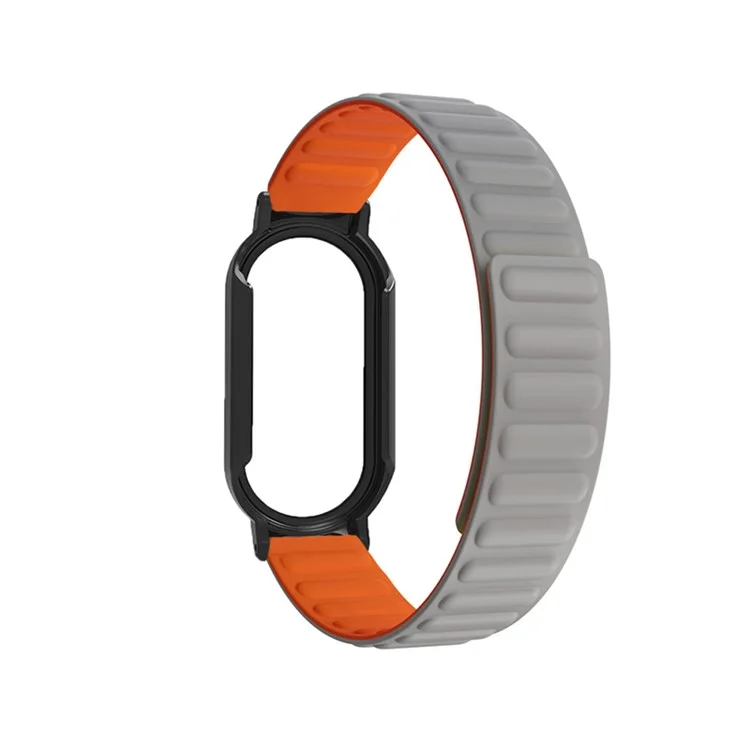 For Xiaomi Mi Band 7 / 7 NFC Silicone Magnetic Watch Band 3 in 1 Replacement Wrist Strap with PC Watch Case  /  Tempered Glass Screen Protector - Grey / Orange