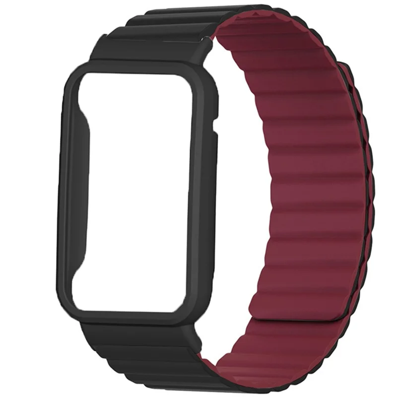 For Xiaomi Mi Band 7 Pro Silicone Magnetic Watch Band Quick Release Wrist Strap with Watch Case Cover - Black / Wine Red