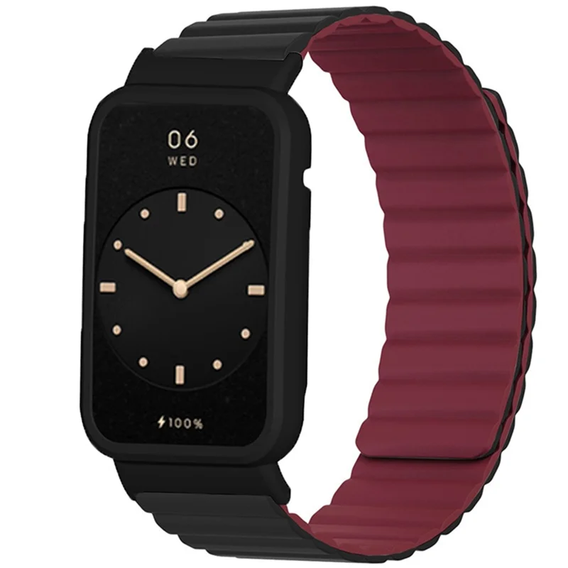 For Xiaomi Mi Band 7 Pro Silicone Magnetic Watch Band Quick Release Wrist Strap with Watch Case Cover - Black / Wine Red