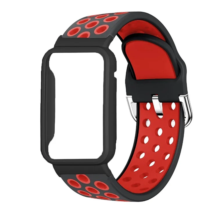 Pour Xiaomi Mi Band 7 Pro, Bandon de Montre Silicone Watch à Double Couleur Avec Couverture de Boîtier - Noir Rouge / le Noir