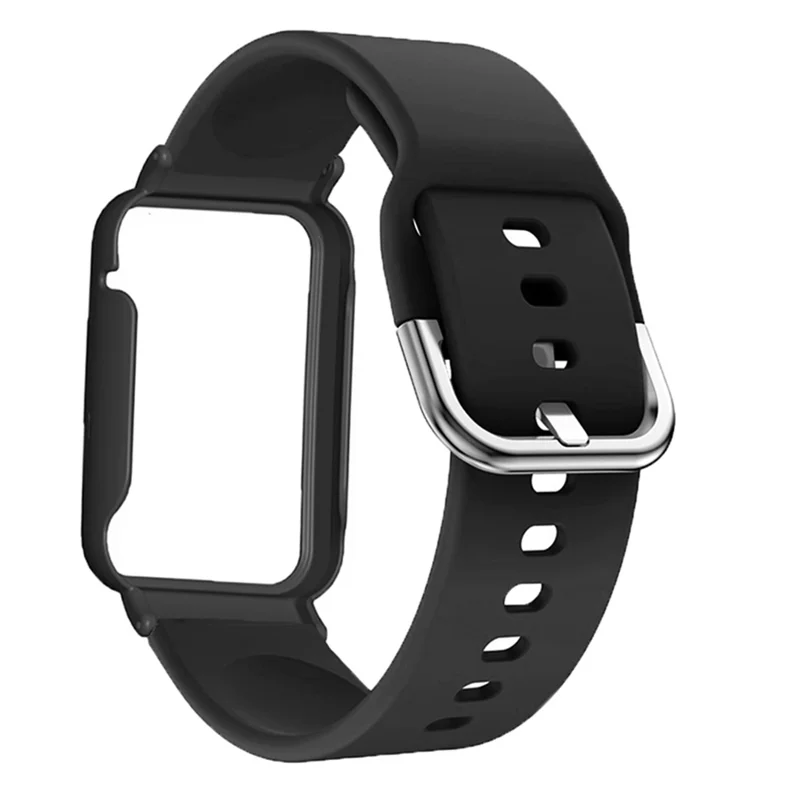 Correa de Silicona Flexible para Reloj Xiaomi Mi Band 7 Pro, Correa de Repuesto con Tapa de Carcasa de Reloj - Negro
