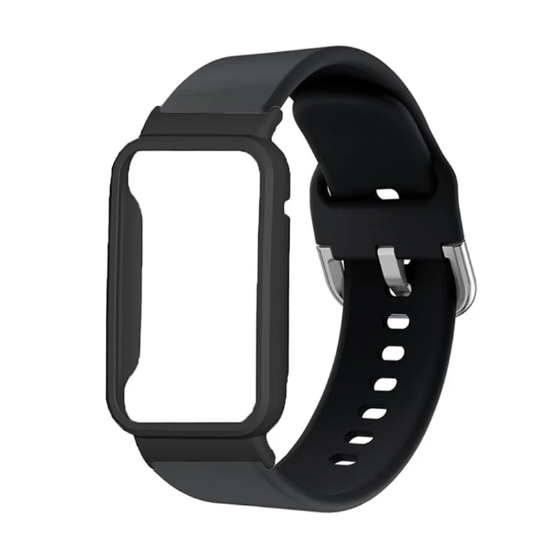 Correa de Silicona Flexible para Reloj Xiaomi Mi Band 7 Pro, Correa de Repuesto con Tapa de Carcasa de Reloj - Negro