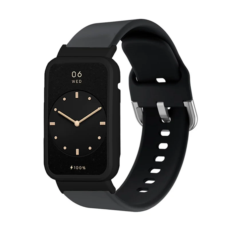 Correa de Silicona Flexible para Reloj Xiaomi Mi Band 7 Pro, Correa de Repuesto con Tapa de Carcasa de Reloj - Negro