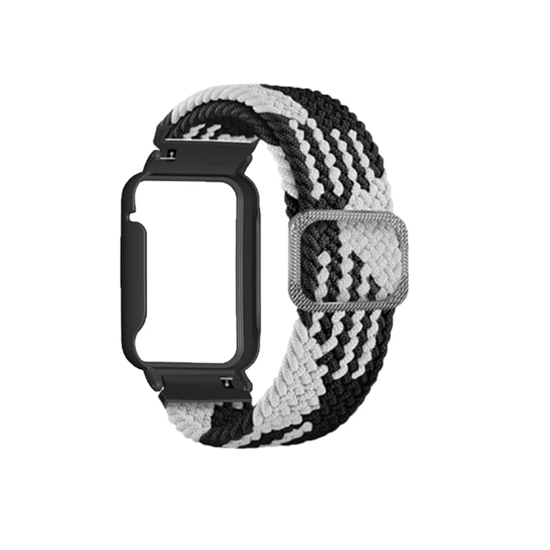 Nylon Braided Elastic Watch Band for Xiaomi Mi Band 7 Pro, Replacement Wrist Strap with Watch Case - Black White / Black