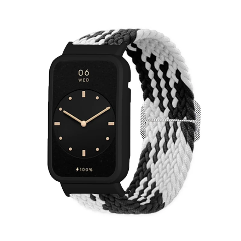 Nylon Braided Elastic Watch Band for Xiaomi Mi Band 7 Pro, Replacement Wrist Strap with Watch Case - Black White / Black