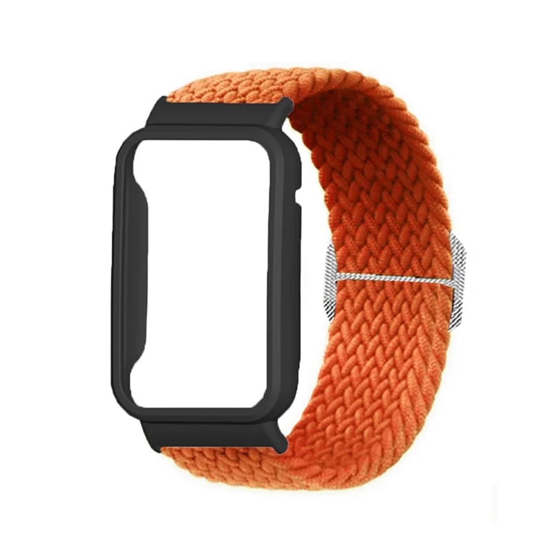 Nylon Braided Elastic Watch Band for Xiaomi Mi Band 7 Pro, Replacement Wrist Strap with Watch Case - Orange / Black