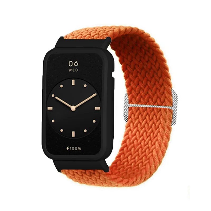 Nylon Braided Elastic Watch Band for Xiaomi Mi Band 7 Pro, Replacement Wrist Strap with Watch Case - Orange / Black