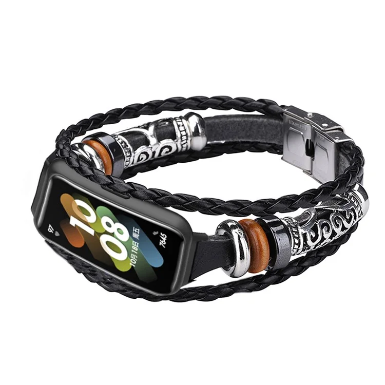 Per Huawei Band 7 Ethnic Style Beaded Replacement Watch Strap Retro Bracciale da polso - Nero