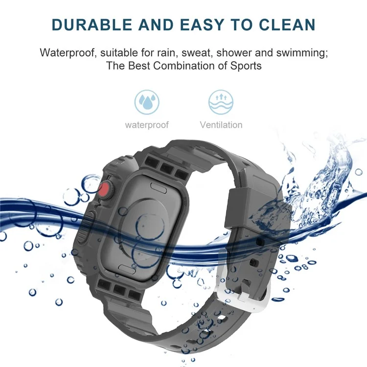 Für Die Apple Watch Series 8 7 45 mm / 6 5 4 se se (2022) 44 mm / 3 2 1 42mm Smart Watch Band TPU -handgelenksgurt Ersatz Mit Schutzwache - Schwarz