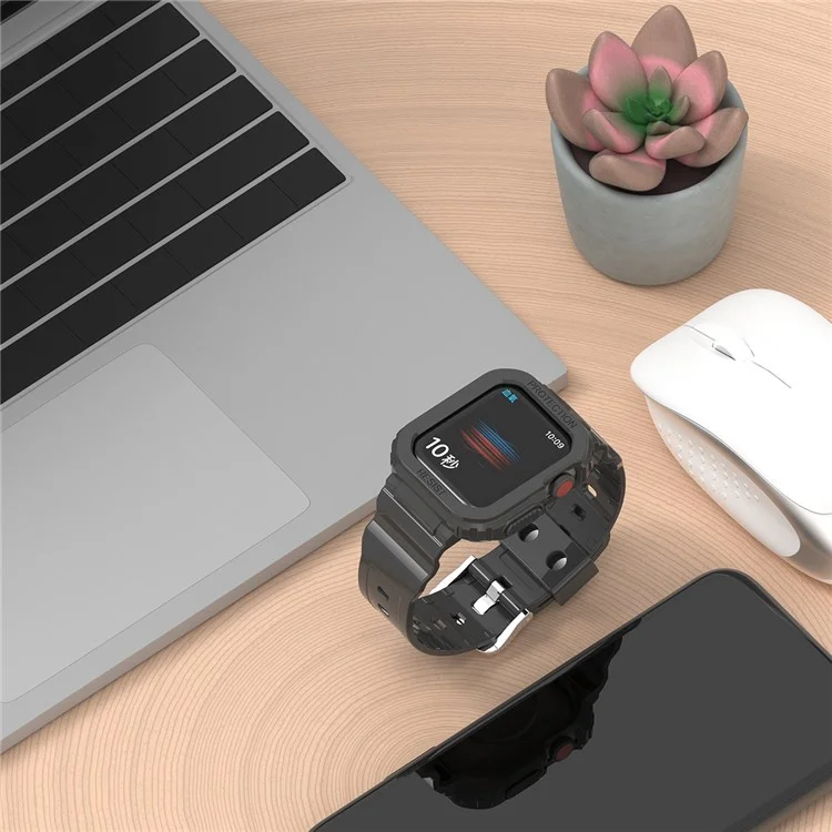 Für Die Apple Watch Series 8 7 45 mm / 6 5 4 se se (2022) 44 mm / 3 2 1 42mm Smart Watch Band TPU -handgelenksgurt Ersatz Mit Schutzwache - Schwarz