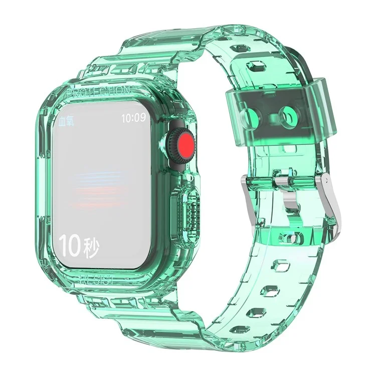 para apple watch ultra series 8 / 7 45mm / 6 / 5 / 4 / se / se (2022) 44mm / 3 / 2 / 1 42mm de relógio inteligente band tpu substituição de pulseira com estojo de relógio protetor - verde transparente