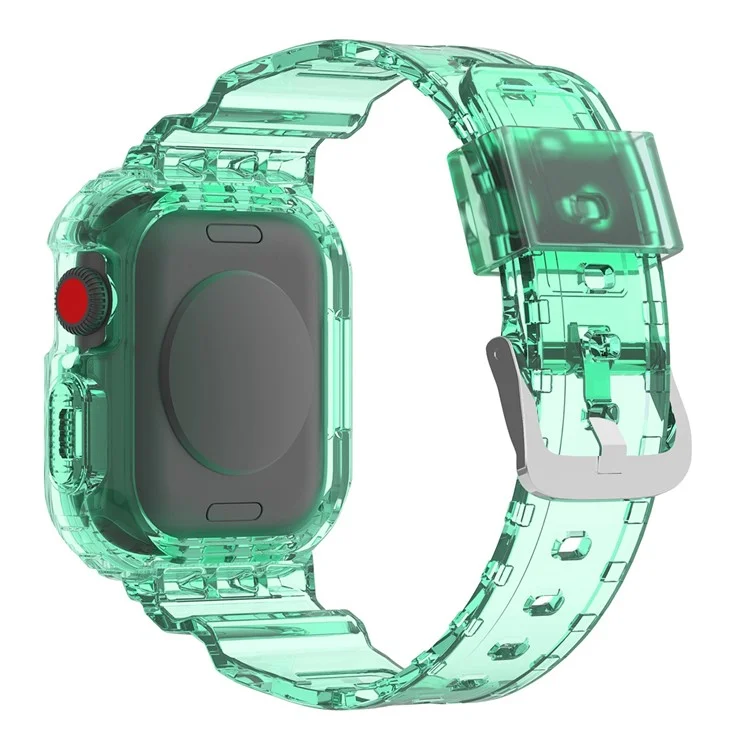 para apple watch ultra series 8 / 7 45mm / 6 / 5 / 4 / se / se (2022) 44mm / 3 / 2 / 1 42mm de relógio inteligente band tpu substituição de pulseira com estojo de relógio protetor - verde transparente