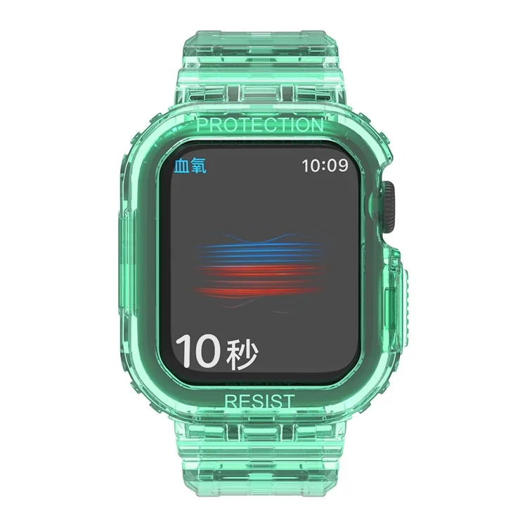 para apple watch ultra series 8 / 7 45mm / 6 / 5 / 4 / se / se (2022) 44mm / 3 / 2 / 1 42mm de relógio inteligente band tpu substituição de pulseira com estojo de relógio protetor - verde transparente