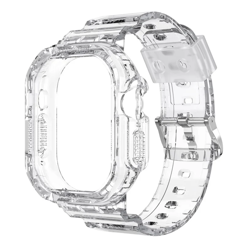 For Apple Watch Ultra 49mm Smart Watch Strap Replacement Soft TPU Wrist Band Integrated with Watch Case - Transparent
