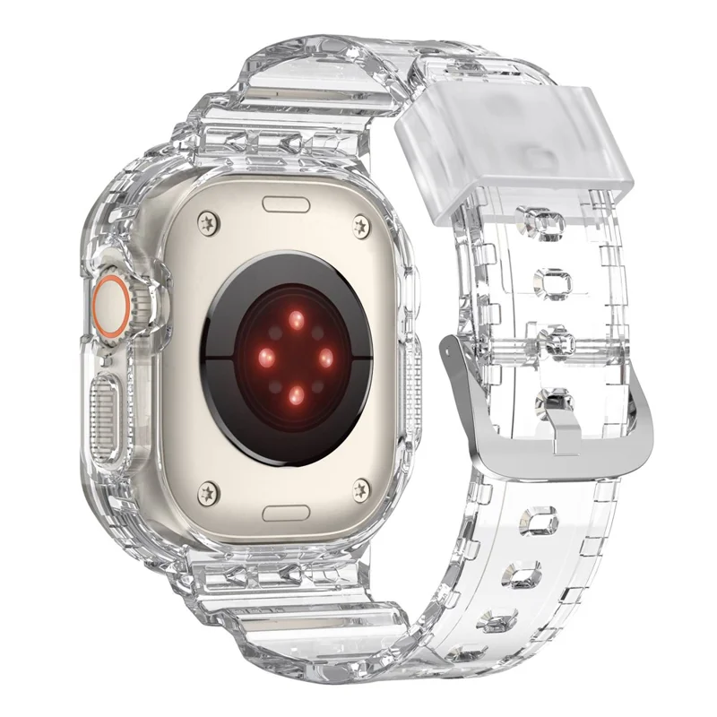 For Apple Watch Ultra 49mm Smart Watch Strap Replacement Soft TPU Wrist Band Integrated with Watch Case - Transparent
