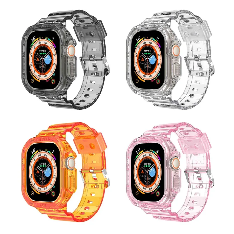 For Apple Watch Ultra 49mm Smart Watch Strap Replacement Soft TPU Wrist Band Integrated with Watch Case - Transparent