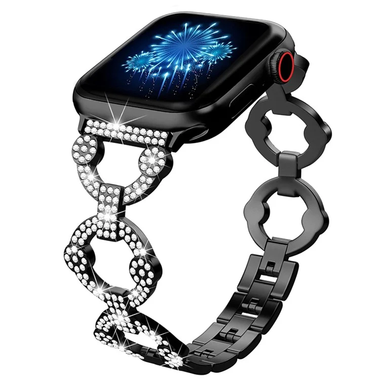 pour apple watch ultra 49 mm / se / se (2022) 44 mm / série 7 / 8 45 mm / 4 / 5 / 6 44 mm / 1 / 2 / 3 bracelet de montre en métal de 42 mm band de montre de 20 mm avec décoration en strass - le noir