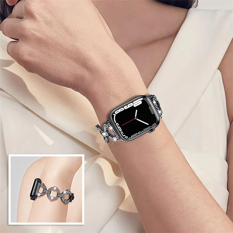 pour apple watch ultra 49 mm / se / se (2022) 44 mm / série 7 / 8 45 mm / 4 / 5 / 6 44 mm / 1 / 2 / 3 bracelet de montre en métal de 42 mm band de montre de 20 mm avec décoration en strass - le noir