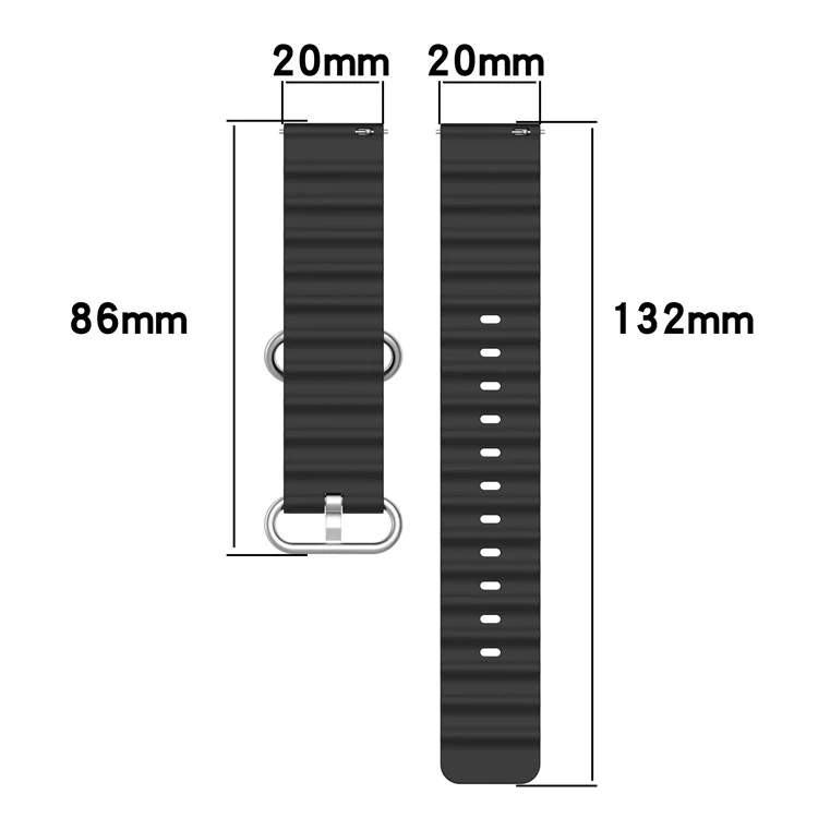 For Samsung Galaxy Watch3 41mm / Gear Sport Universal 20mm Wave Design Silicone Replacement Strap Solid Color Wrist Band - Black