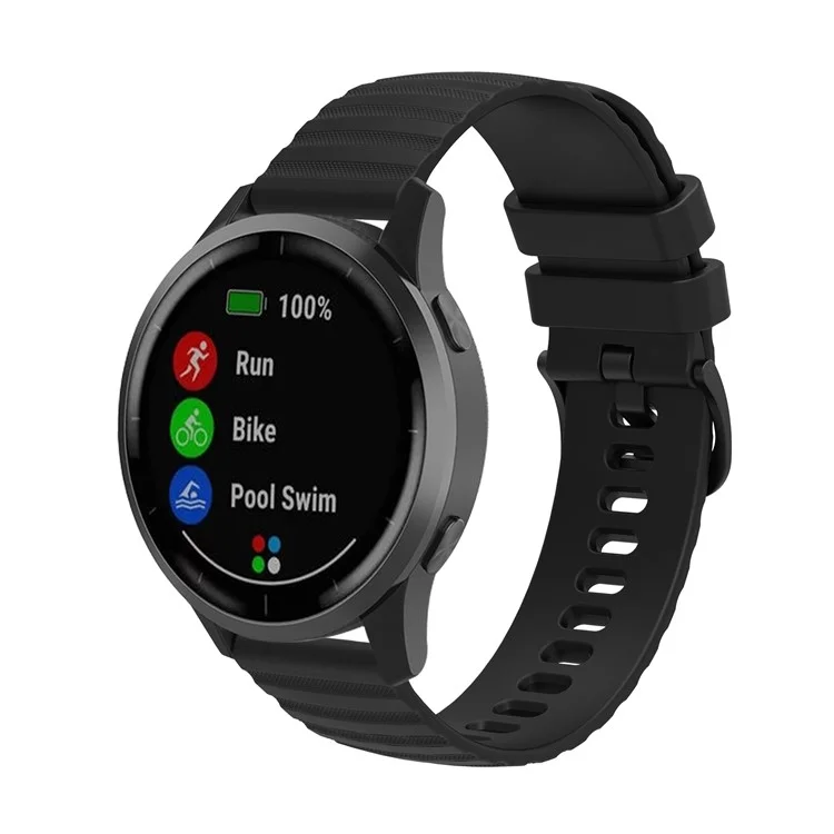 Для Garmin Venu 2S / Vivomove 3S / Vivoactive 4S Волнистый зернистый точечный силиконовый ремешок для часов 18 мм, съемный, регулируемый ремешок - черный