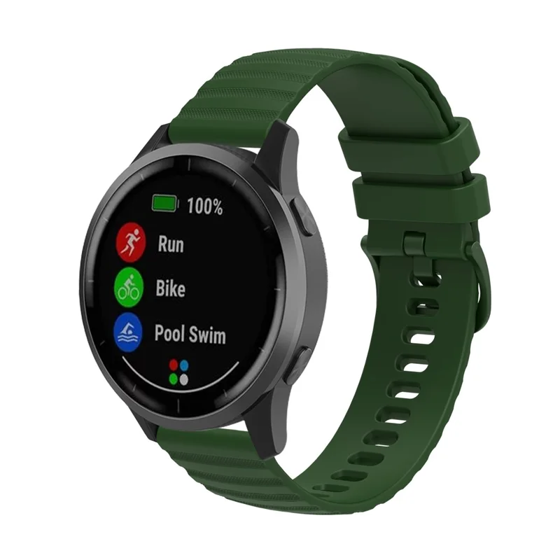 For Garmin Venu 2S / Vivomove 3S / Vivoactive 4S Wave Grain Dots Silicone Watch Band 18mm Replacement Adjustable Strap - Army Green