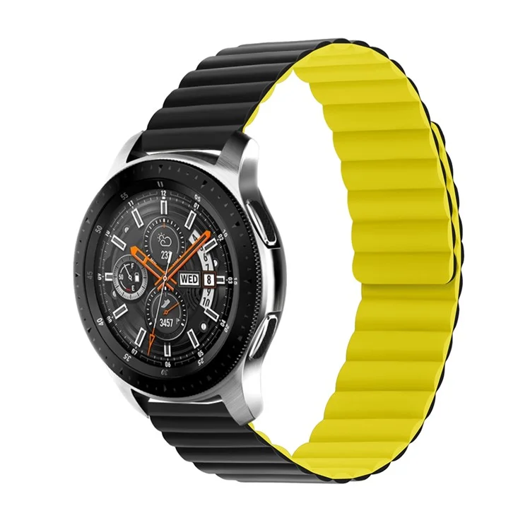 For Samsung Galaxy Watch3 45mm / Gear S3 Frontier / Classic Magnetic Quick Release Band 22mm Silicone Watch Strap Replacement, Size: S - Black / Yellow