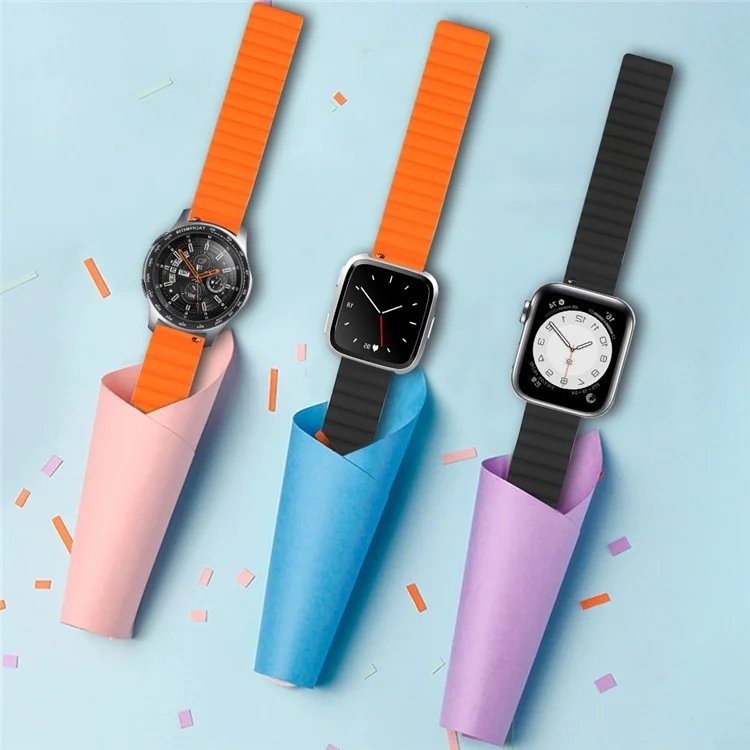 Для Samsung Galaxy Watch3 45мм / Gear S3 Frontier Магнитный быстросъемный ремешок 22мм Силиконовый сменный ремень для часов, Размер: S - Серый / Оранжевый