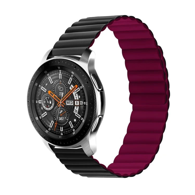 For Samsung Galaxy Watch 3 45mm / Gear S3 Frontier / Classic Magnetic Silicone Watch Band 22mm Quick Release Smart Watch, Size: L - Black  /  Wine Red