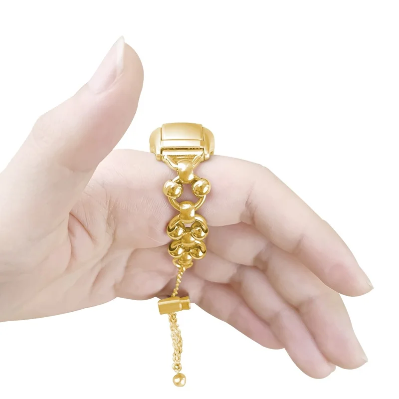 For Xiaomi Mi Band 7 Bead Decor Smartwatch Strap Replacement Hollow Out Watch Strap Metal Bracelet Strap - Gold