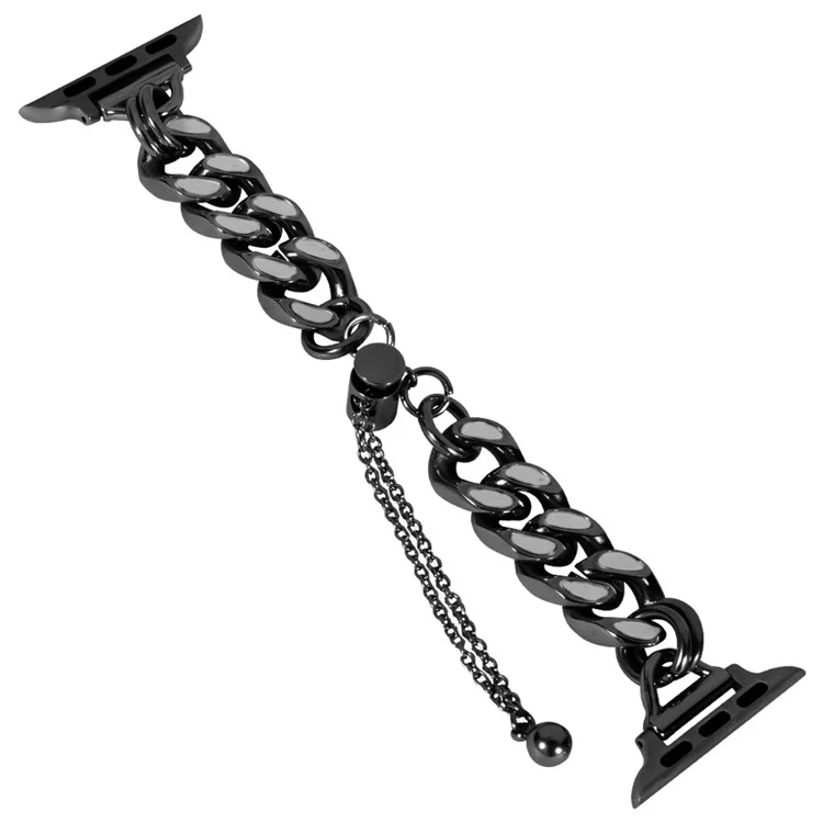 For Apple Watch Series 10 46mm / Ultra 2 Ultra 49mm /  Series 9 8 7 45mm / 6 5 4 SE (2023) SE (2022) SE 44mm / 3 2 1 42mm Chain Style Metal Watch Band Luminous Strap Replacement - Black
