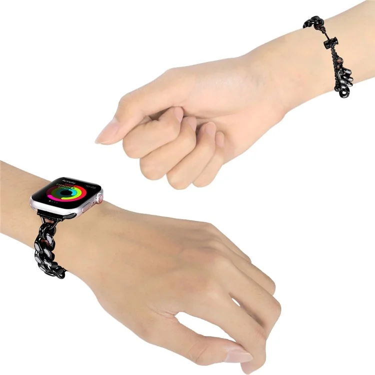 For Apple Watch Series 10 46mm / Ultra 2 Ultra 49mm /  Series 9 8 7 45mm / 6 5 4 SE (2023) SE (2022) SE 44mm / 3 2 1 42mm Chain Style Metal Watch Band Luminous Strap Replacement - Black