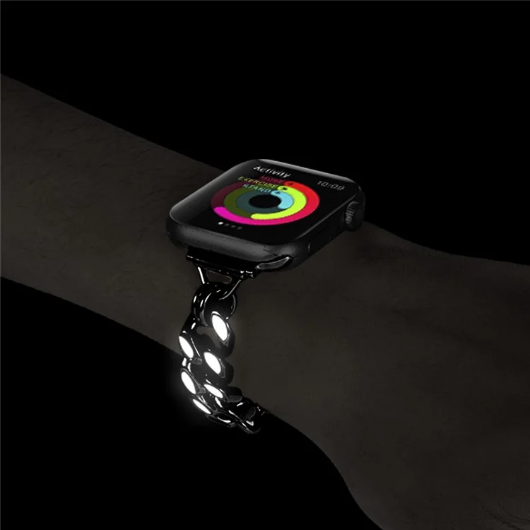 For Apple Watch Series 10 46mm / Ultra 2 Ultra 49mm /  Series 9 8 7 45mm / 6 5 4 SE (2023) SE (2022) SE 44mm / 3 2 1 42mm Chain Style Metal Watch Band Luminous Strap Replacement - Black