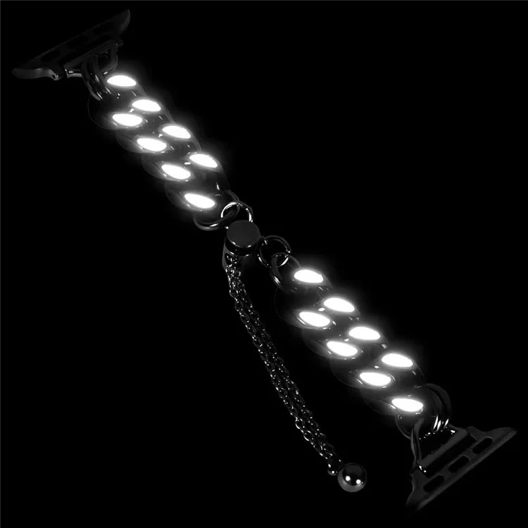 For Apple Watch Series 10 46mm / Ultra 2 Ultra 49mm /  Series 9 8 7 45mm / 6 5 4 SE (2023) SE (2022) SE 44mm / 3 2 1 42mm Chain Style Metal Watch Band Luminous Strap Replacement - Black