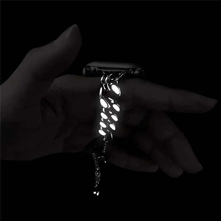 For Apple Watch Series 10 46mm / Ultra 2 Ultra 49mm /  Series 9 8 7 45mm / 6 5 4 SE (2023) SE (2022) SE 44mm / 3 2 1 42mm Chain Style Metal Watch Band Luminous Strap Replacement - Black